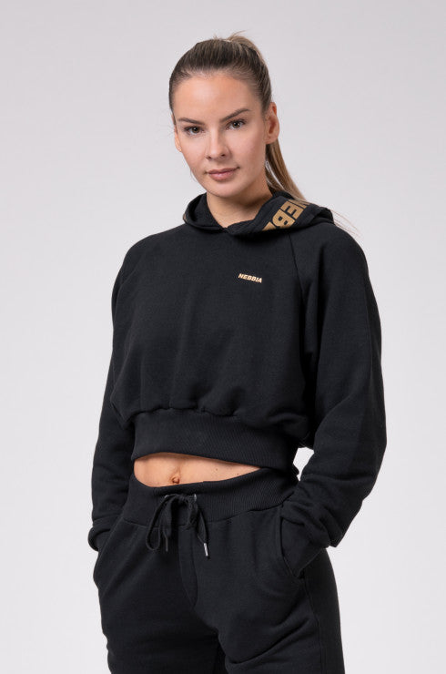 Nebbia Golden Cropped Hoodie (Black) - Fit Puoti